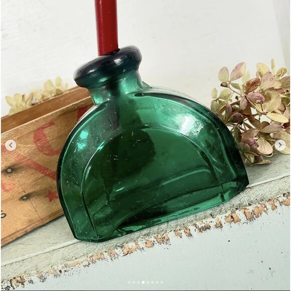 Vintage Teal Green Glass Inkwell Plus Dixon Calligraphy Wood Dip Pen USA - Picture 4 of 8